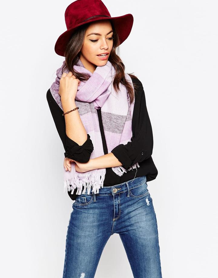 Esprit Oversized Blocked Stripe Scarf - Mauve