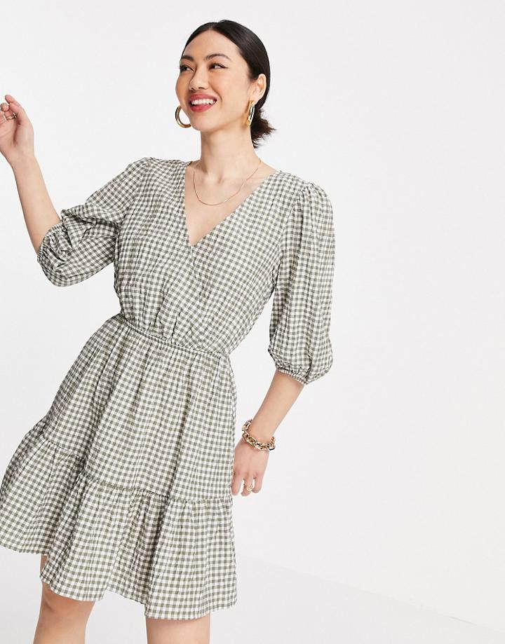 Mango Gingham Wrap Dress In Beige-neutral