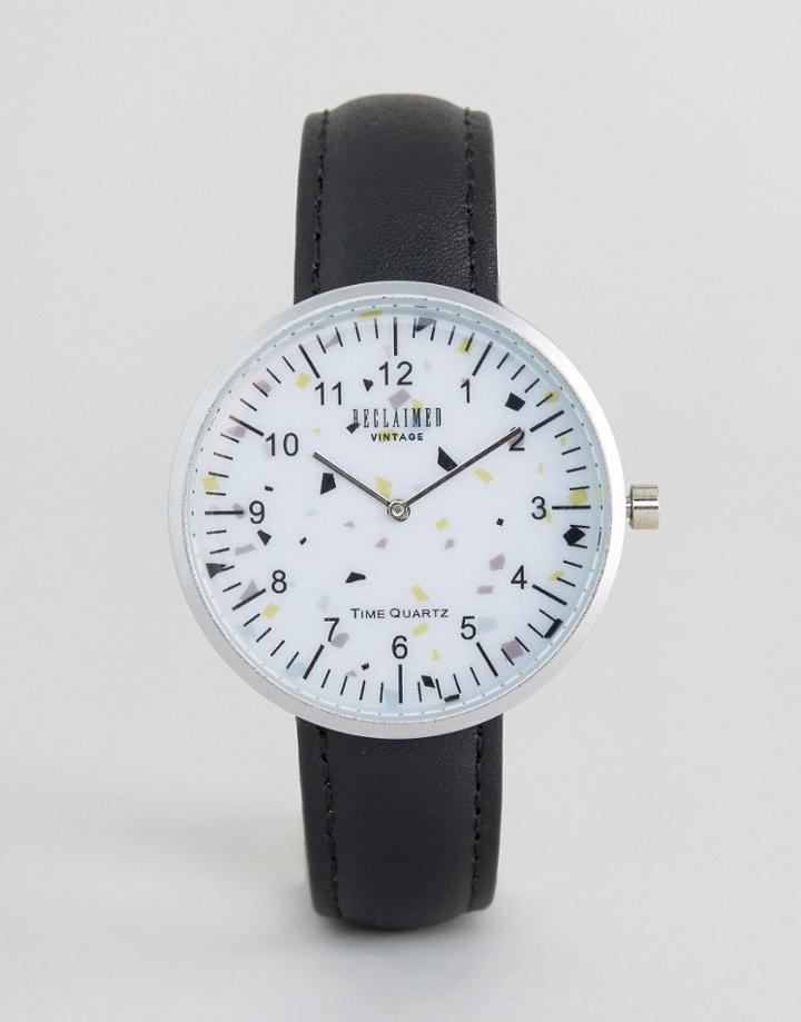 Reclaimed Vintage Print Leather Watch In Black - Black