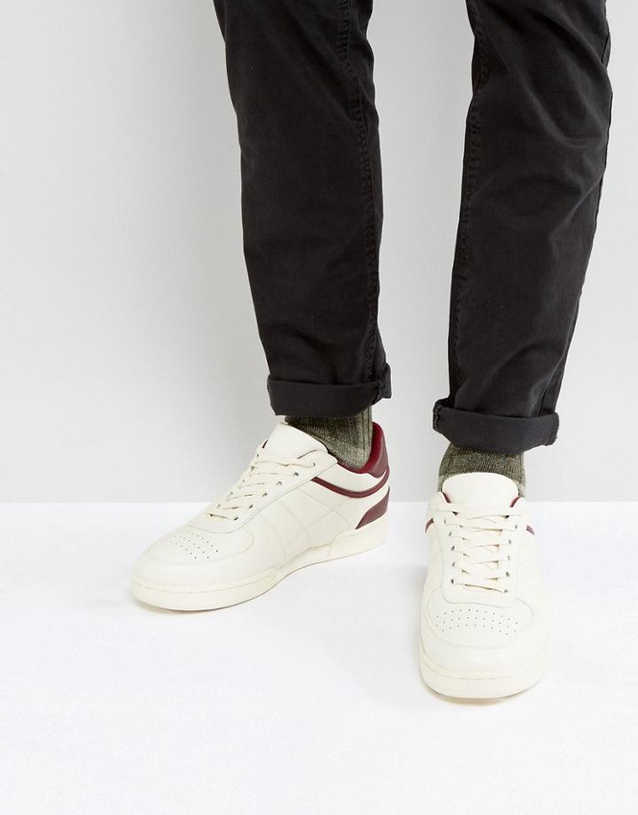 Asos Sneakers In Off White With Burgundy Tape And Split Sole - White