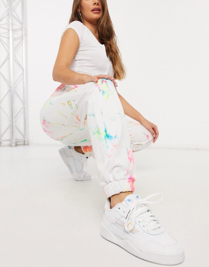 Jaded London Oversized Sweatpants In Grunge Tie-dye And Graphics-white
