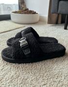 Asos Unrvlled Supply Slippers In Black Borg With Hardware Detail