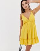 Asos Design Mini Smock Sundress With Pep Hem - Yellow