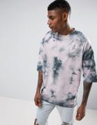 Asos Oversized T-shirt In Pink Tie Dye With Half Sleeve - Gray