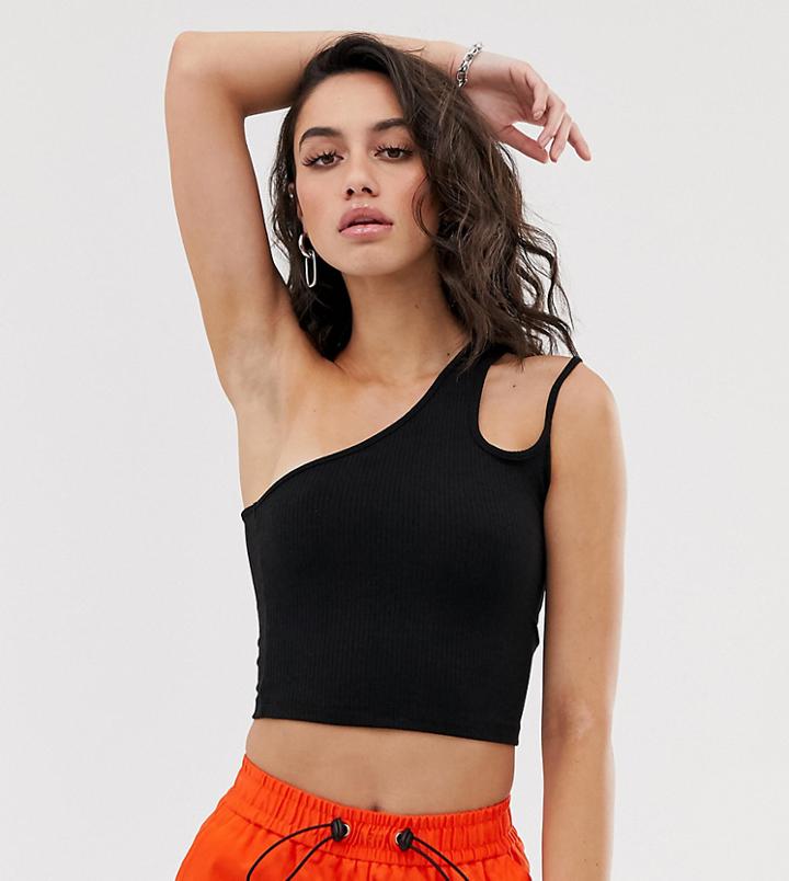 Bershka Asymmetric Crop Top In Black - Black