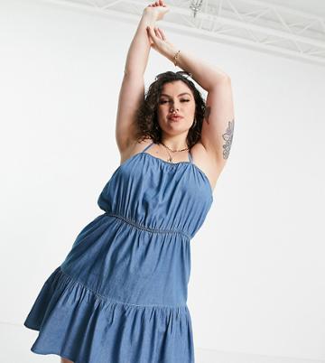Urban Bliss Plus Strappy Dress In Mid Wash Blue-blues