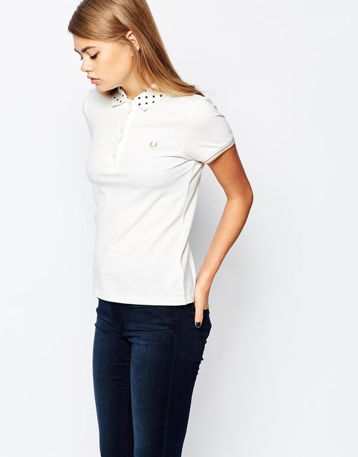 Fred Perry Pique Polo With Polka Dot Collar - White