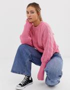 Asos Design Chunky Sweater In Wide Rib - Pink