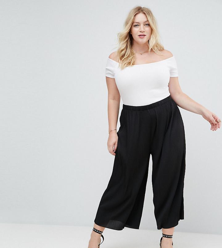 Asos Curve Awkward Length Plisse Pants - Black