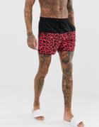 South Beach Recycled Swim Shorts In Leopard Print-pink