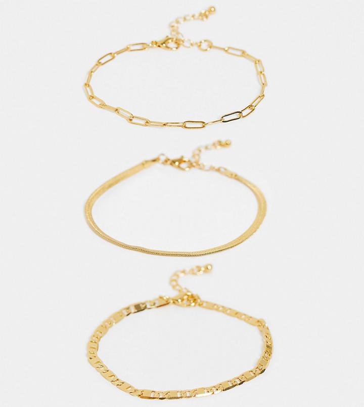 Asos Design Pack Of 3 14k Gold Plated Fine Bracelets In Mixed Chain In Gold Tone