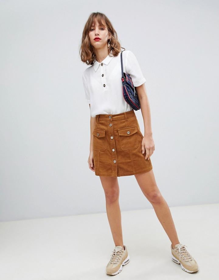 Stradivarius Cord Mini Skirt In Brown - Brown