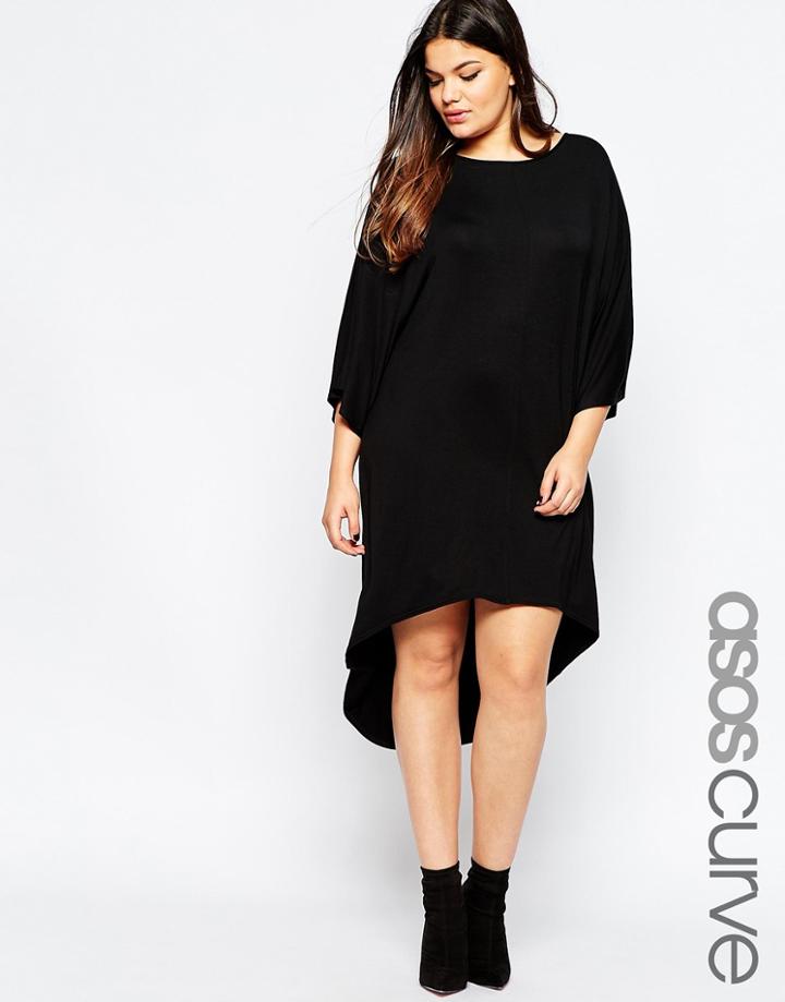 Asos Curve Dress With Dipped Hem And Kimono Sleeve - Black