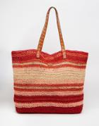 Nali Striped Straw Shopper Bag - Red