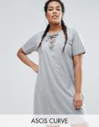 Asos Curve Lace Up Front T-shirt Dress - Gray