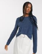 Weekday Cherish Fluffy Round Neck Sweater In Dusty Blue-navy