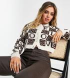 Bershka Retro Floral Print Cardigan In Chocolate-brown