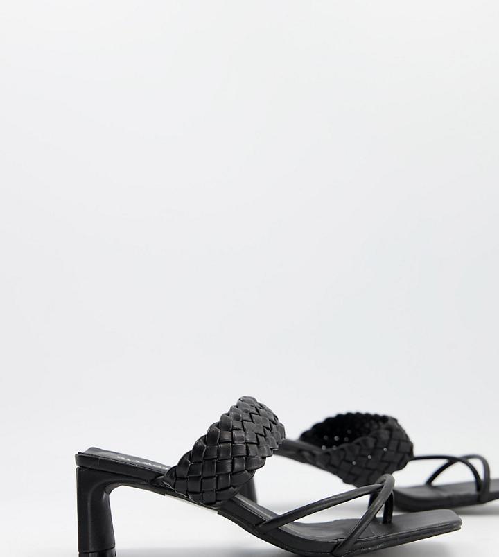 Glamorous Wide Fit Heeled Sandals With Woven Detail In Black