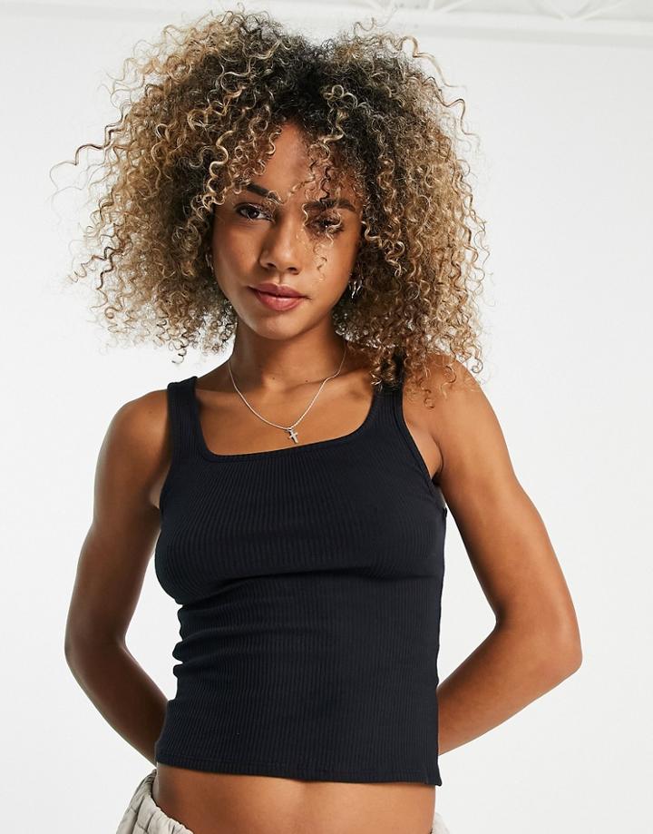 Topshop Square Neck Rib Tank In Black