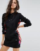Versace Jeans Longline Hoodie Dress With Animal Print Panel - Black