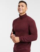 Asos Design Lambswool Roll Neck Sweater In Wine-red