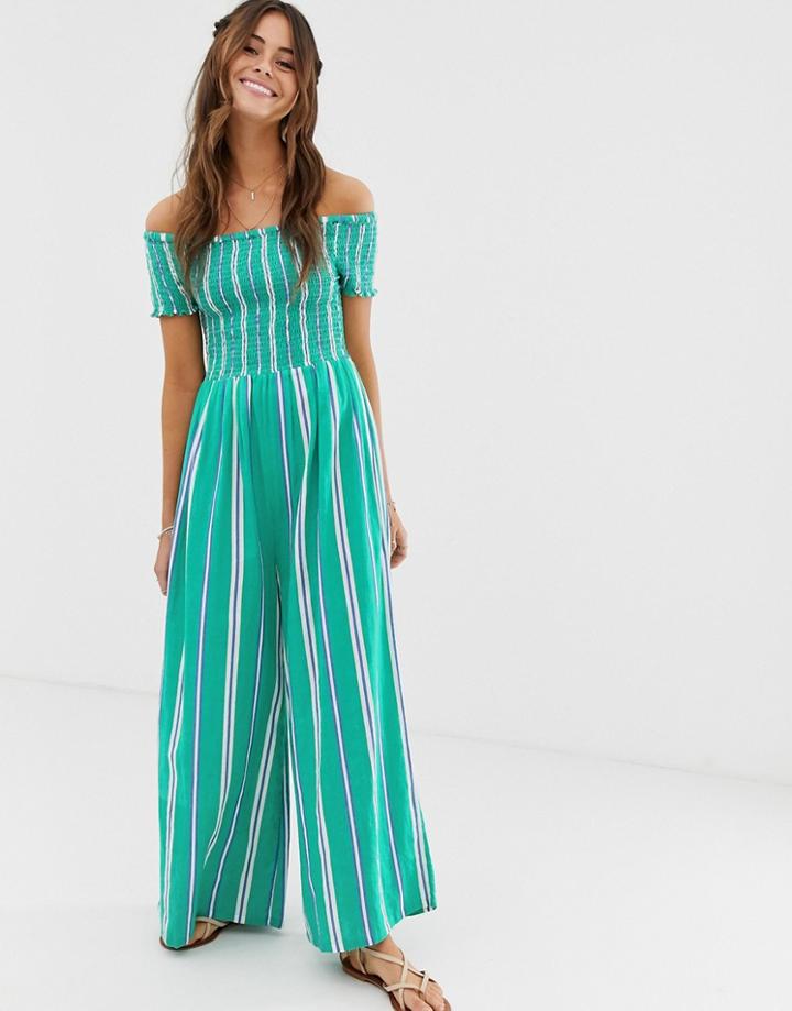 Cleobella Jade Stripe Bardot Jumpsuit-green