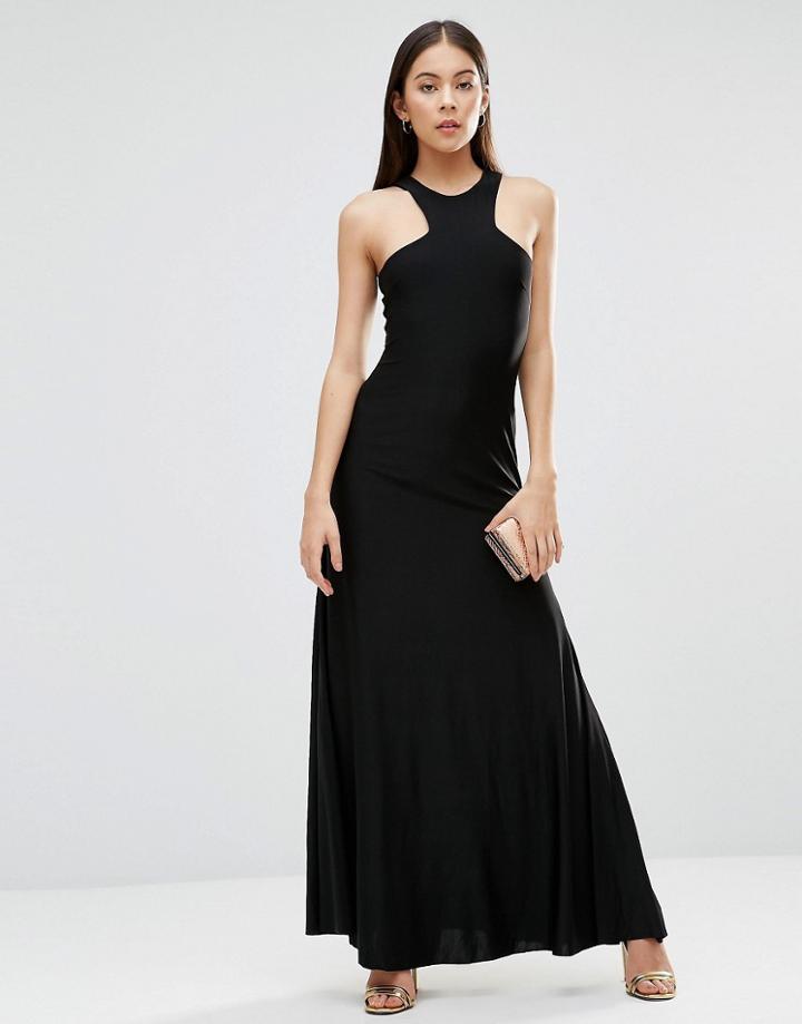 Ax Paris Racer Neck Slinky Maxi Dress - Black