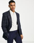 River Island Slim Suit Jacket In Plaid-navy