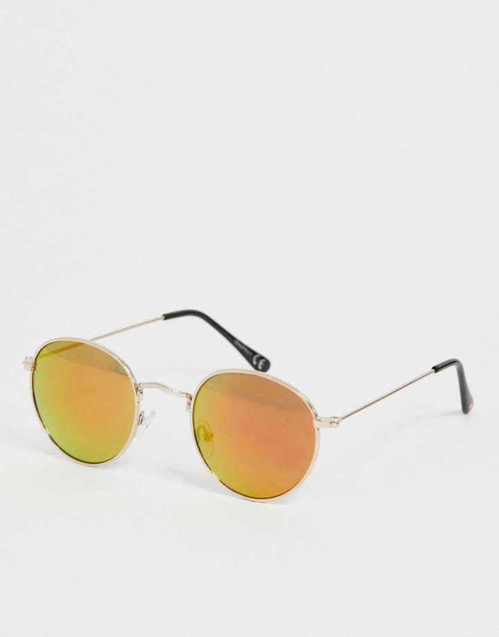 Skinnydip Orange Reflective Round Sunglasses - Pink
