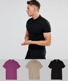 Asos Muscle Fit Jersey Polo 3 Pack Save - Multi