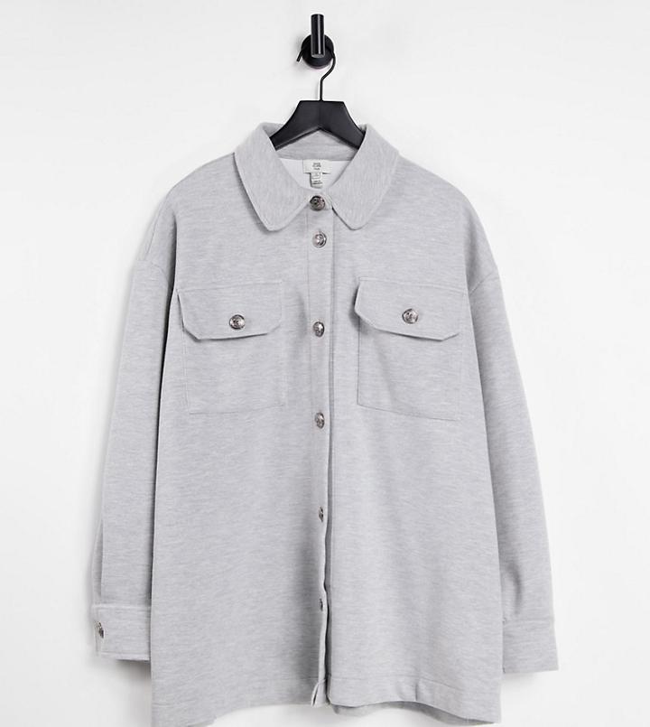 River Island Plus Button Up Jersey Shacket In Gray-grey