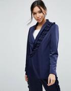 Asos Ruffle Detail Suit Jacket - Navy
