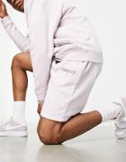 Asos Design Oversized Shorts In Washed Lilac Organic Cotton With Text Print - Part Of A Set-purple
