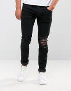 Jack & Jones Stretch Slim Fit Jeans With Rip Knee Detail - Black