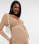 New Look Maternity Set Knit Wrap Top In Camel-brown