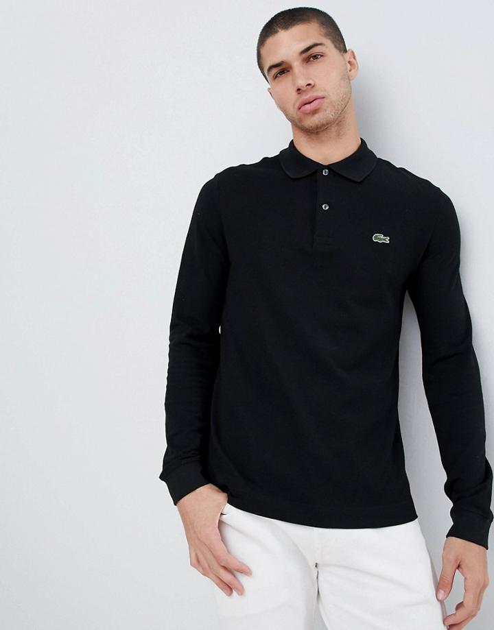 Lacoste Long Sleeve Logo Polo In Black