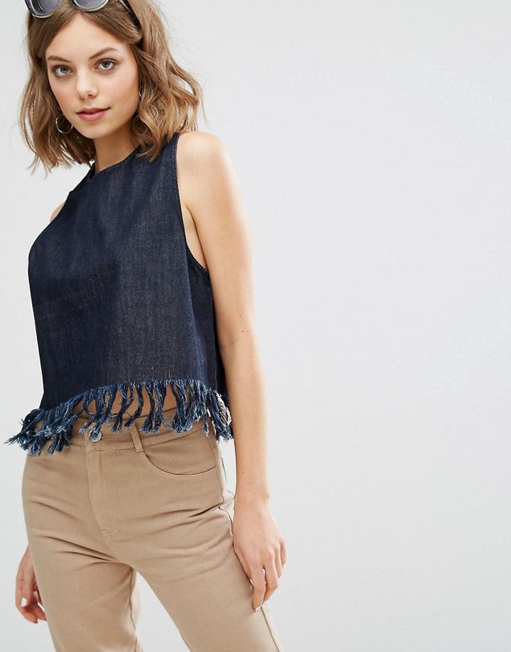 Vale Relaxed Fit Tank With Fray Edge - Blue