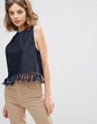 Vale Relaxed Fit Tank With Fray Edge - Blue