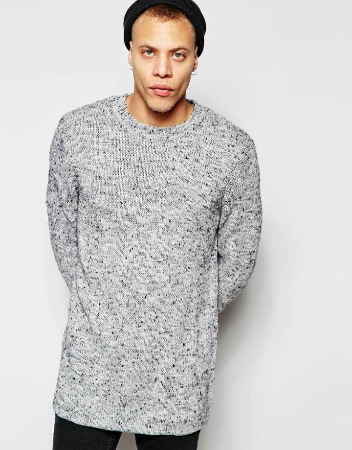 Cheap Monday Crew Sweater Astro Knit Longline Gray Melange Fleck - Contrast Melange