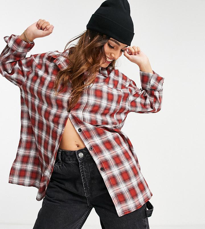 I Saw It First Petite Oversized Check Shirt In Red Print