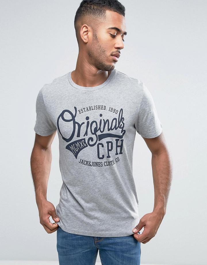 Jack & Jones Originals Crew Neck T-shirt With Logo Print - Gray