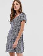 Mango Floral Button Front Dress In Navy - Navy