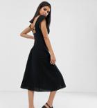 Asos Design Tall Button Through Open Back Midi Dress With Pockets-black