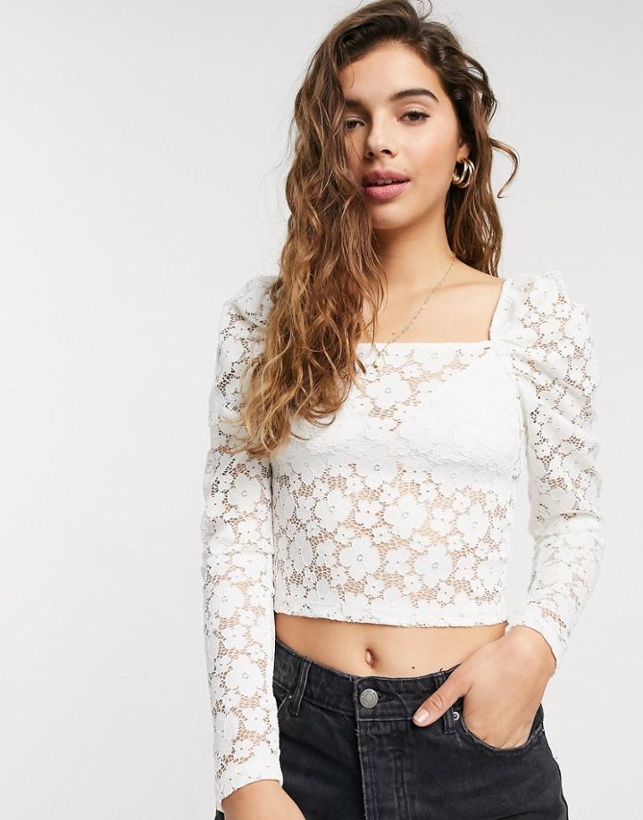 Pieces Lace Top With Square Neck In White