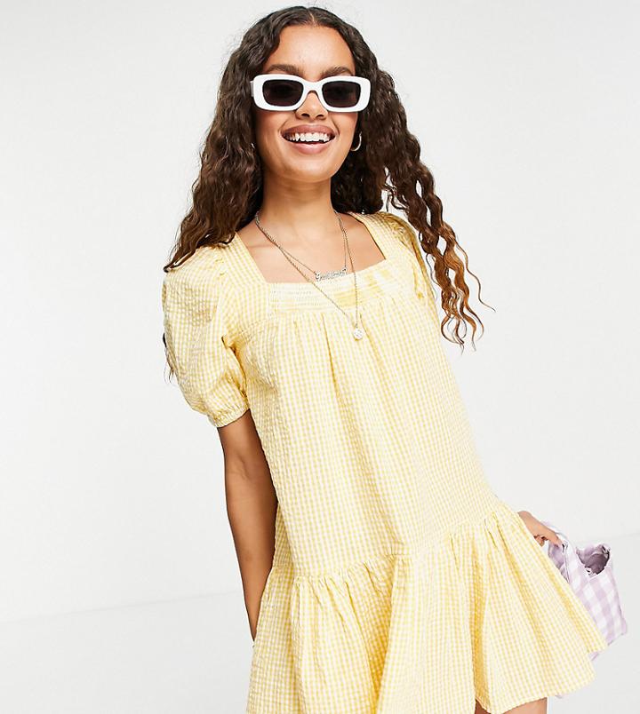 New Look Petite Square Neck Mini Dress In Light Yellow