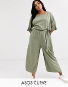 Asos Design Curve Tie Waist Jumpsuit-green