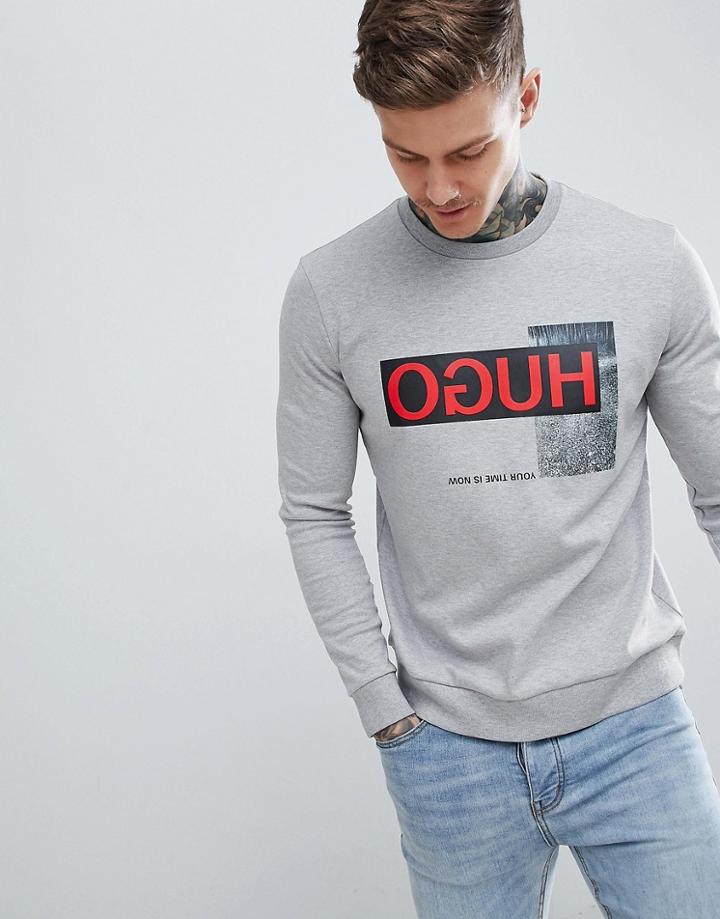Hugo Dicago-u1 Large Reverse Logo Crew Neck Sweat In Gray - Gray