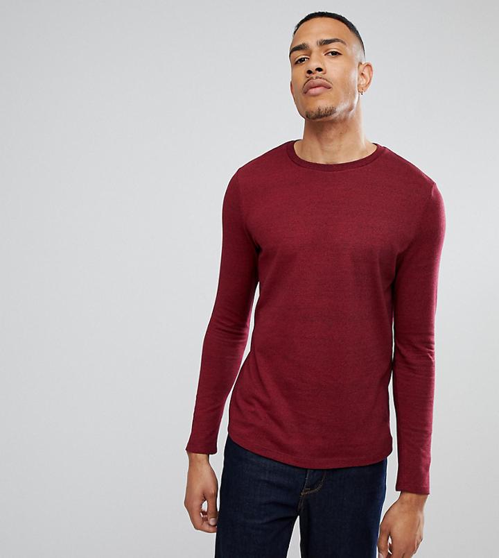 Asos Tall Long Sleeve T-shirt In Heavy Twisted Jersey With Roll Sleeve In Oxblood - Red