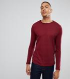 Asos Tall Long Sleeve T-shirt In Heavy Twisted Jersey With Roll Sleeve In Oxblood - Red
