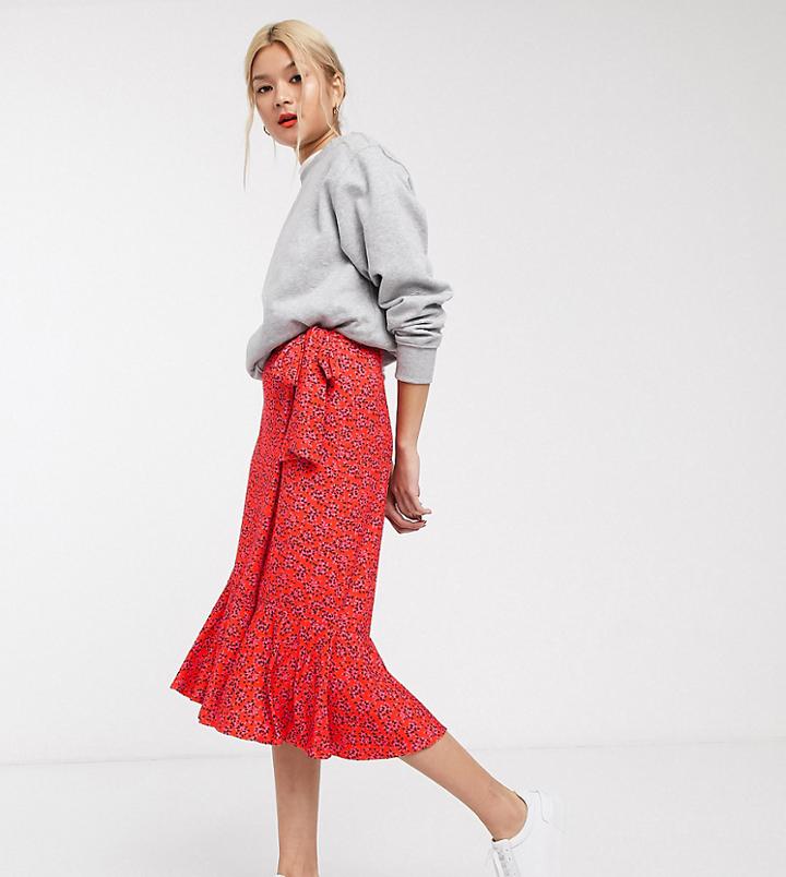 Whistles Exclusive Brushed Stroke Print Jersey Midi Skirt In Red & Pink